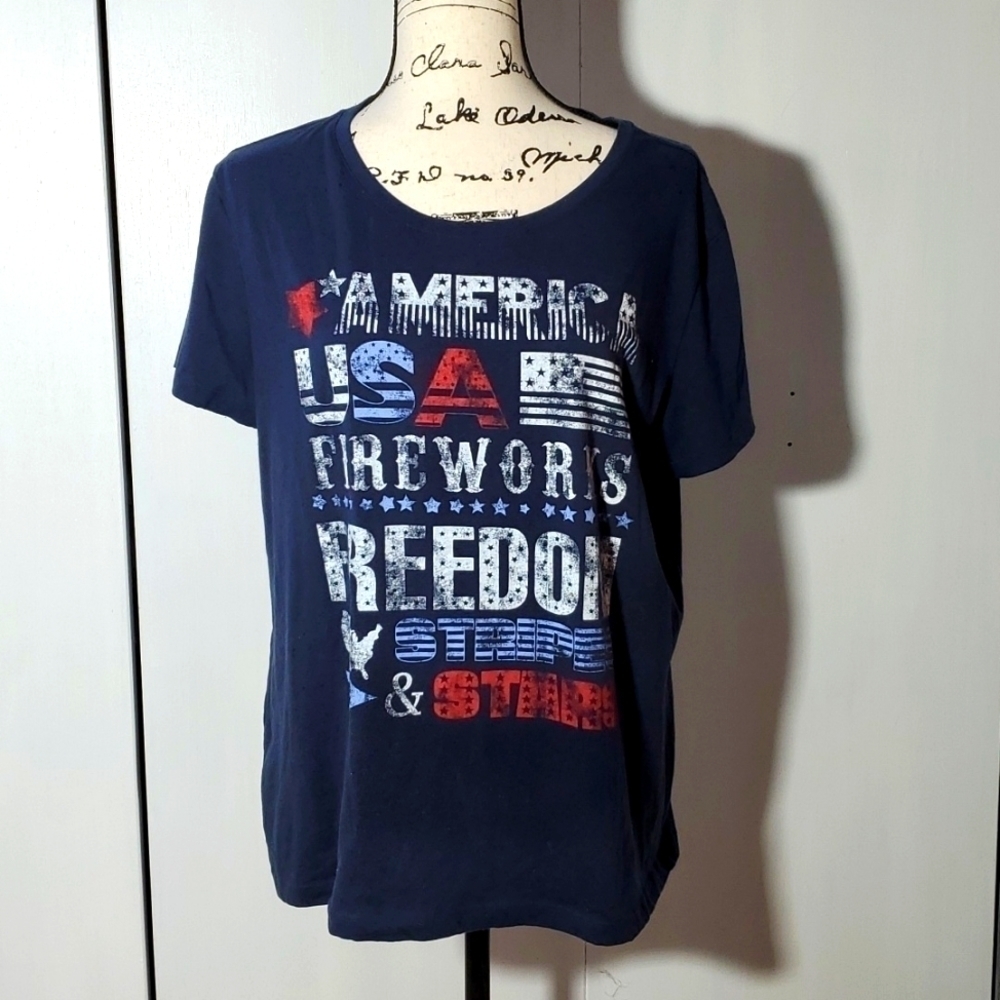 Womens Dark blue 4th of July Short sleeve Top Size XL